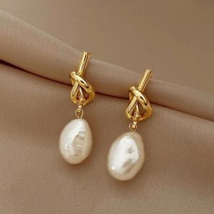 1Pair Knotted Pearl Minimalist Elegant Luxury Trendy Design Earrings