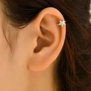 1pc Rhinestone Flower Decor Ear Cuff Copper Jewelry